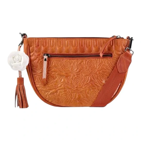 Sharif Legacy Marbleized Quilted Leather Rose Crossbody Color: Tangerine Marble